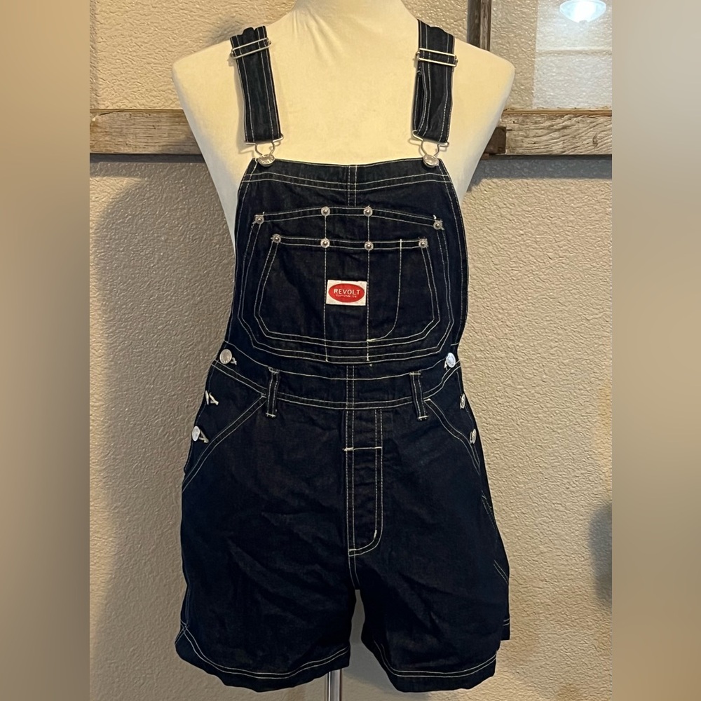 Vintage Revolt Overall Shorts Womens Blue Denim Small Bib Shortalls